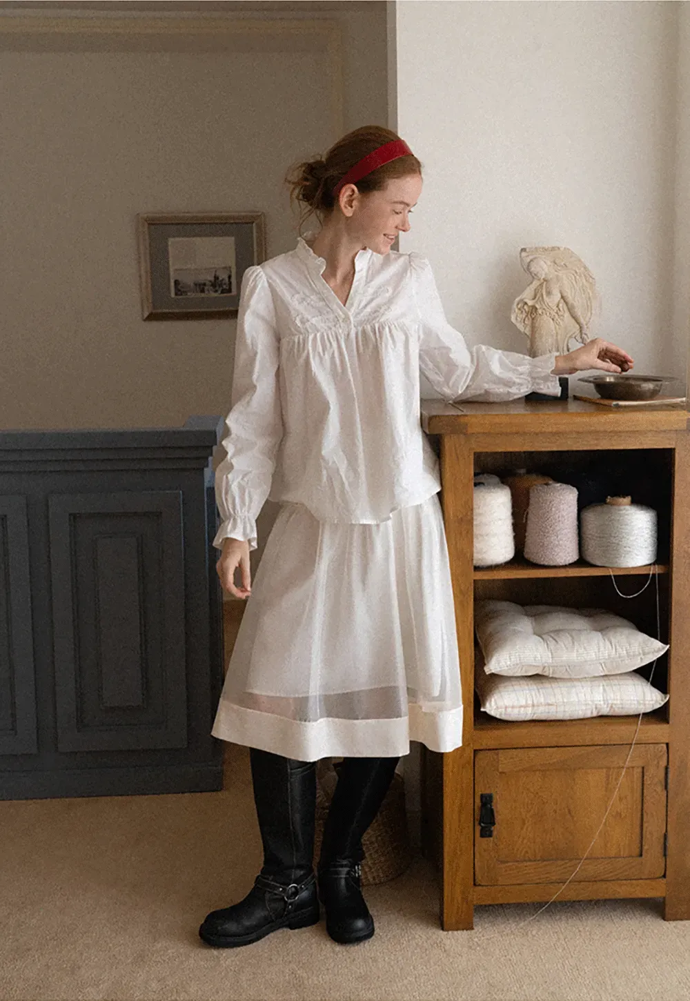Embroidered Yoke Puff Sleeve Blouse