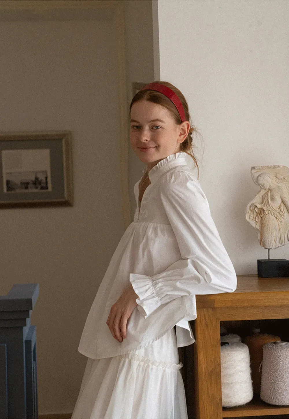 Embroidered Yoke Puff Sleeve Blouse