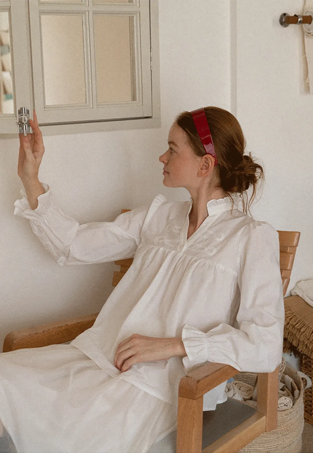 Embroidered Yoke Puff Sleeve Blouse