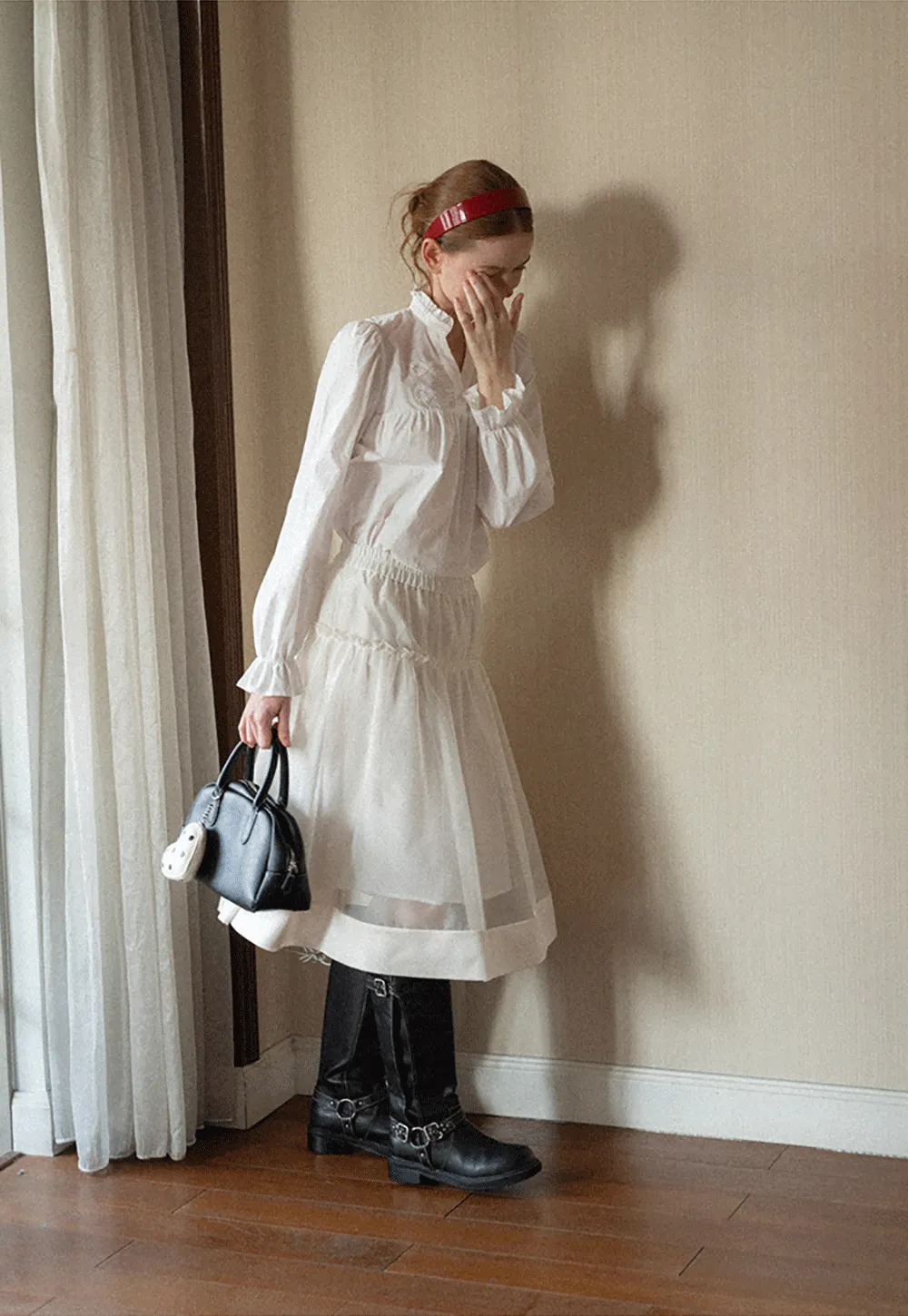 Embroidered Yoke Puff Sleeve Blouse
