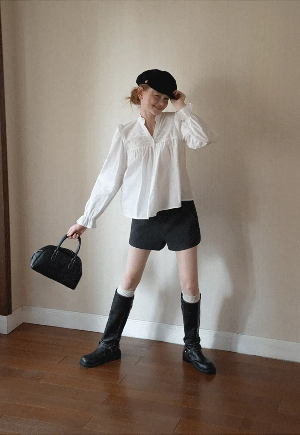 Embroidered Yoke Puff Sleeve Blouse
