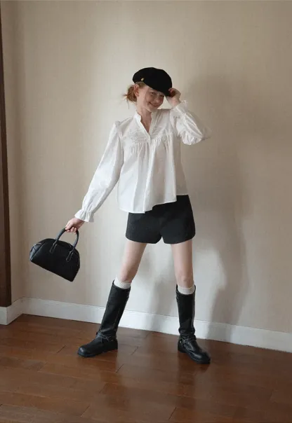 Embroidered Yoke Puff Sleeve Blouse