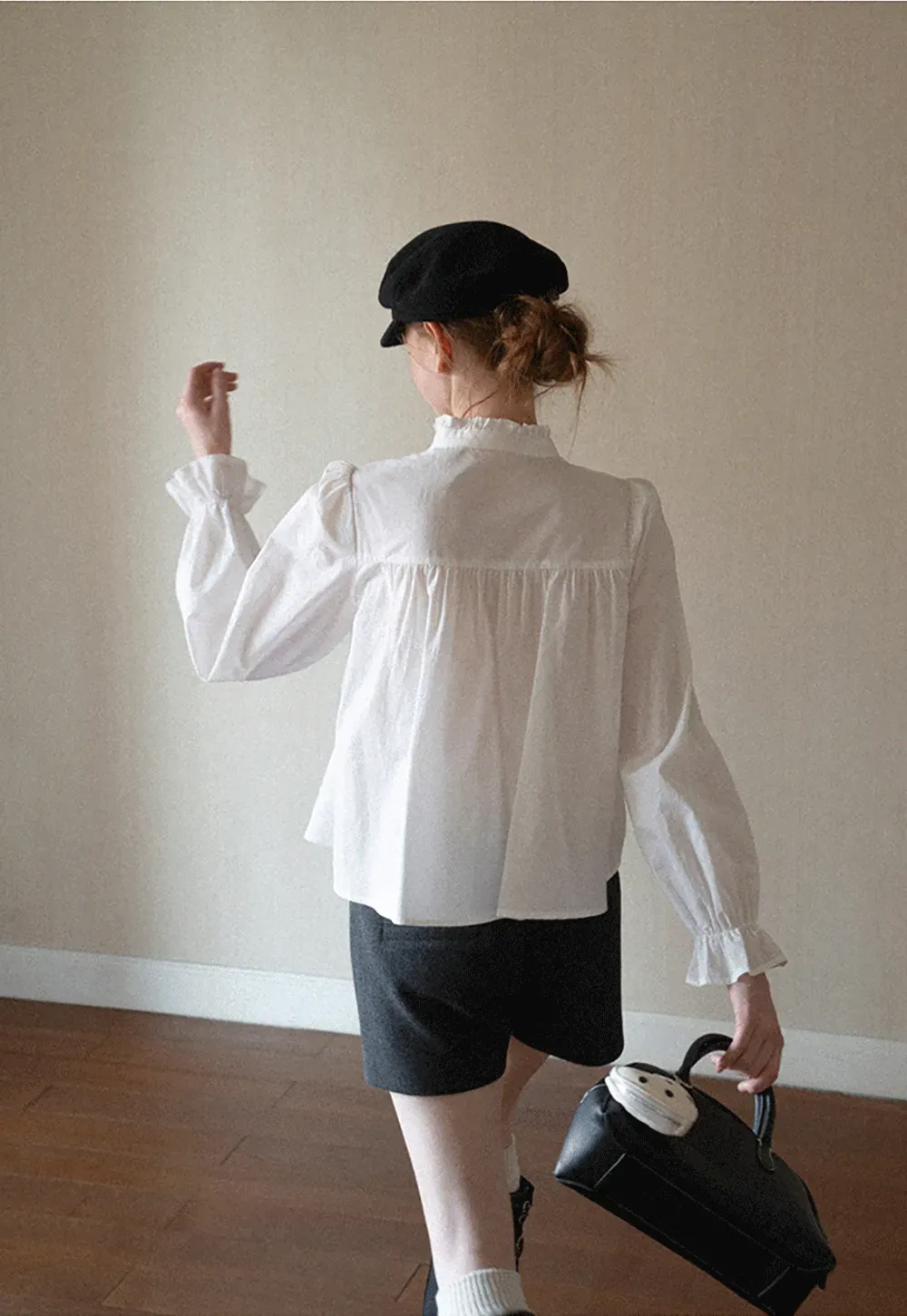 Embroidered Yoke Puff Sleeve Blouse