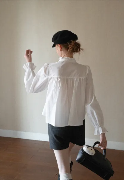 Embroidered Yoke Puff Sleeve Blouse
