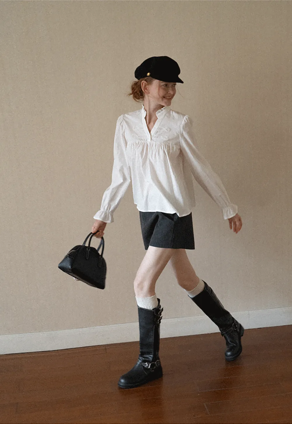 Embroidered Yoke Puff Sleeve Blouse