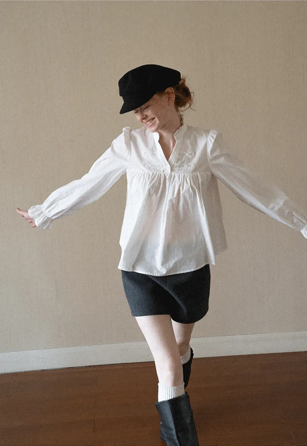 Embroidered Yoke Puff Sleeve Blouse