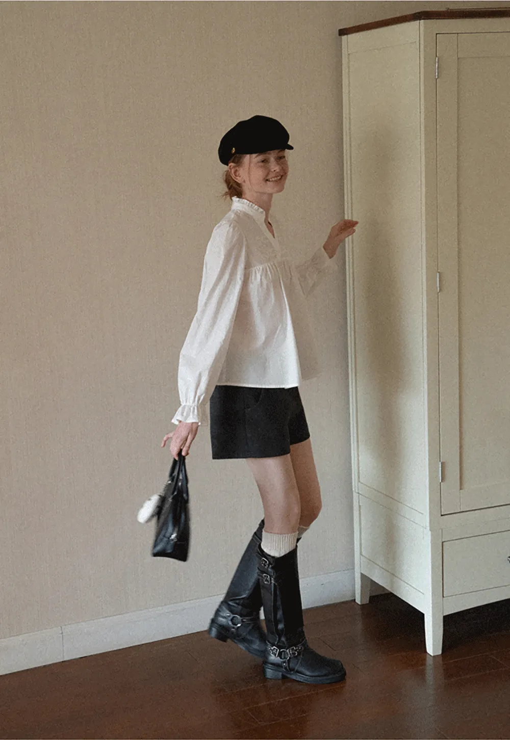Embroidered Yoke Puff Sleeve Blouse