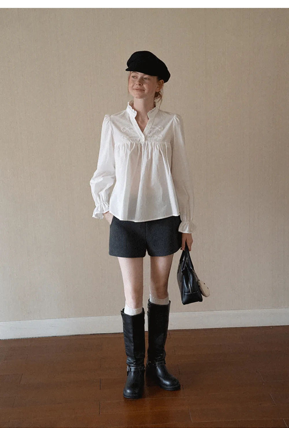 Embroidered Yoke Puff Sleeve Blouse