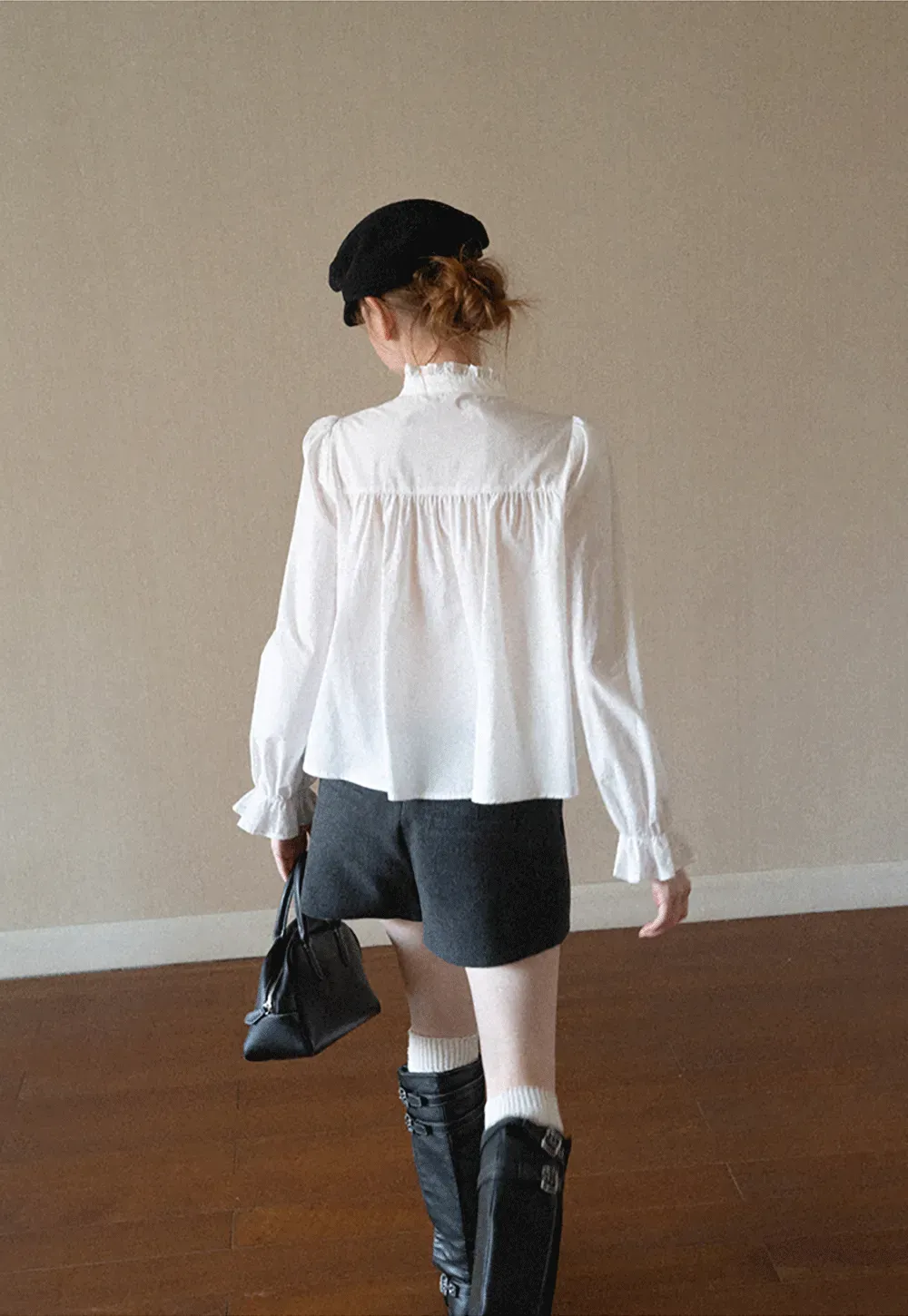 Embroidered Yoke Puff Sleeve Blouse