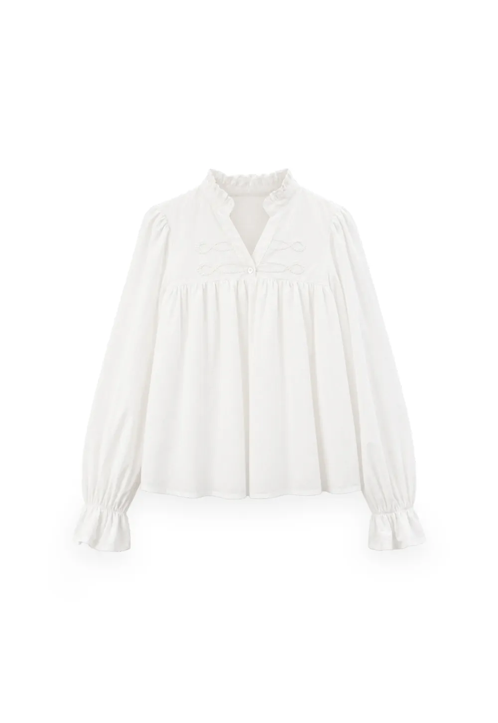 Embroidered Yoke Puff Sleeve Blouse
