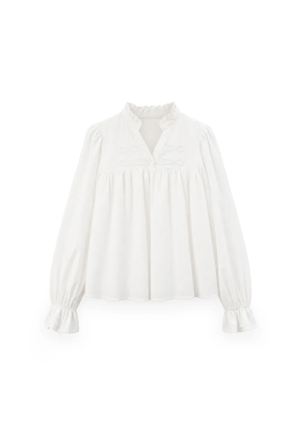 Embroidered Yoke Puff Sleeve Blouse