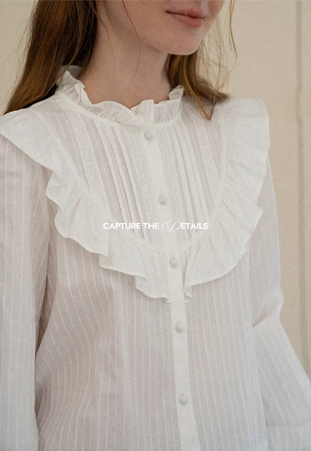 Ruffled Collar Pleated Front Button Up Shirt