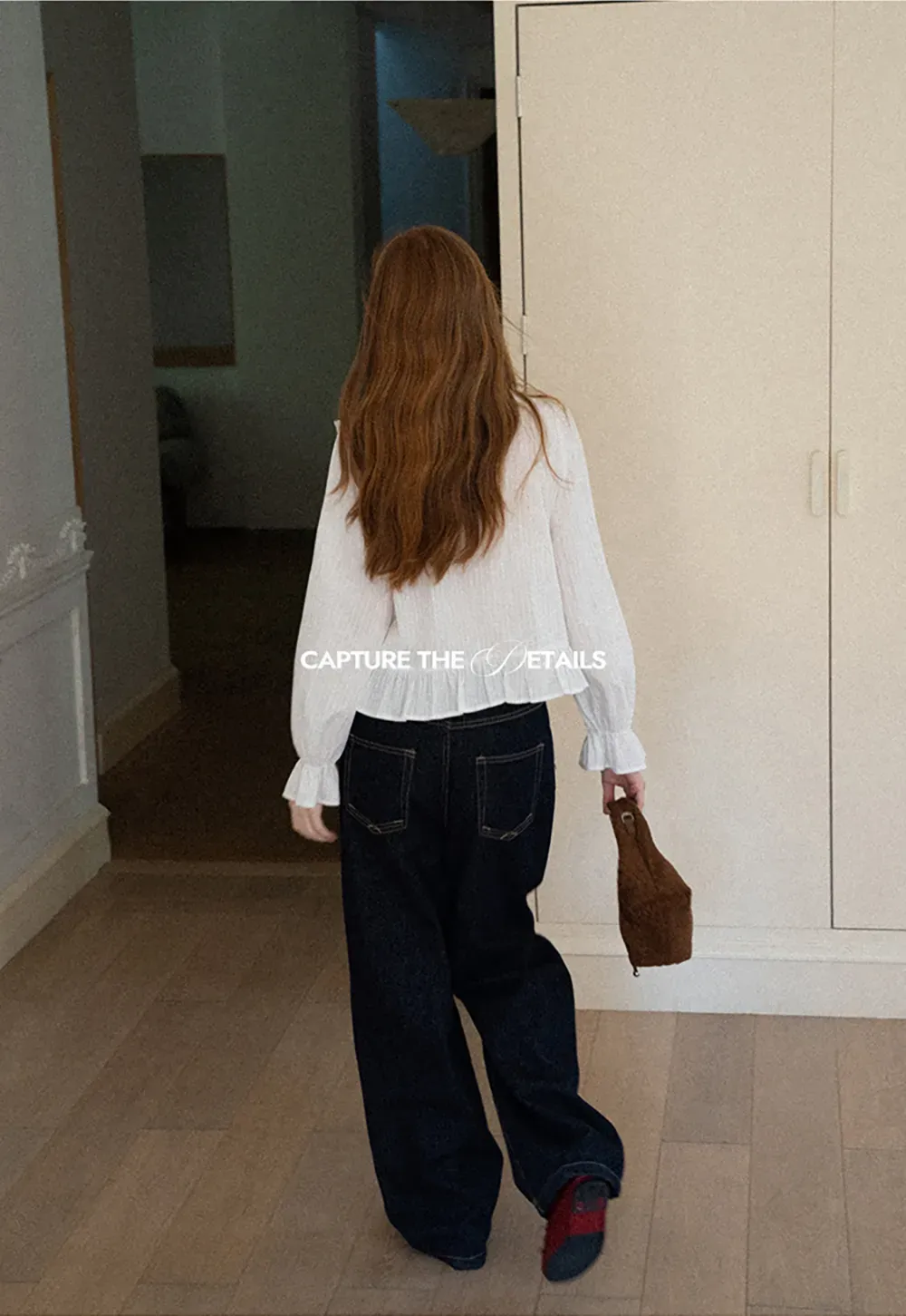 Ruffled Collar Pleated Front Button Up Shirt