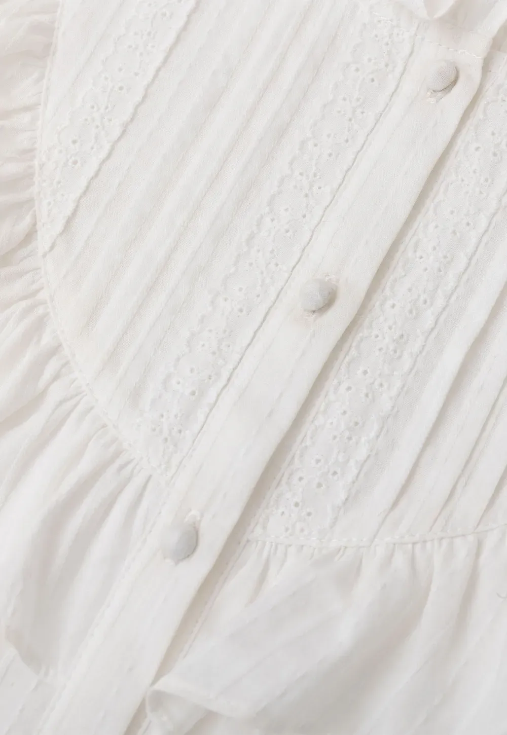Ruffled Collar Pleated Front Button Up Shirt