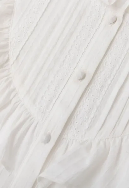 Ruffled Collar Pleated Front Button Up Shirt