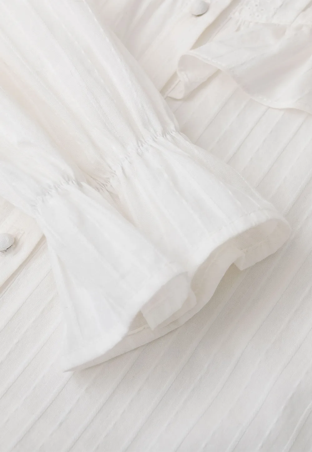 Ruffled Collar Pleated Front Button Up Shirt