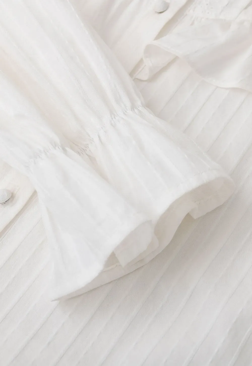 Ruffled Collar Pleated Front Button Up Shirt