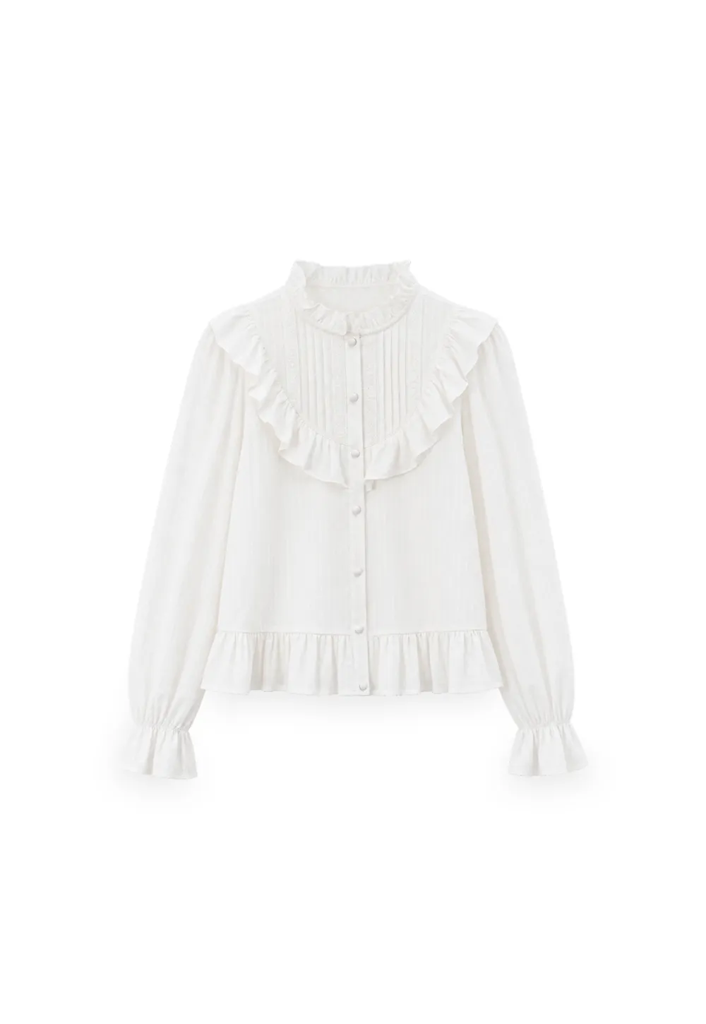 Ruffled Collar Pleated Front Button Up Shirt