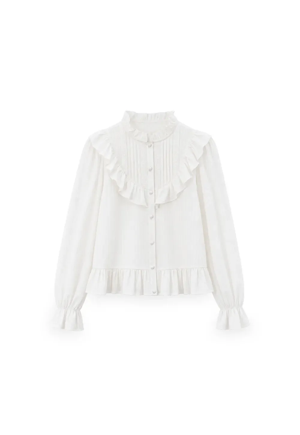 Ruffled Collar Pleated Front Button Up Shirt