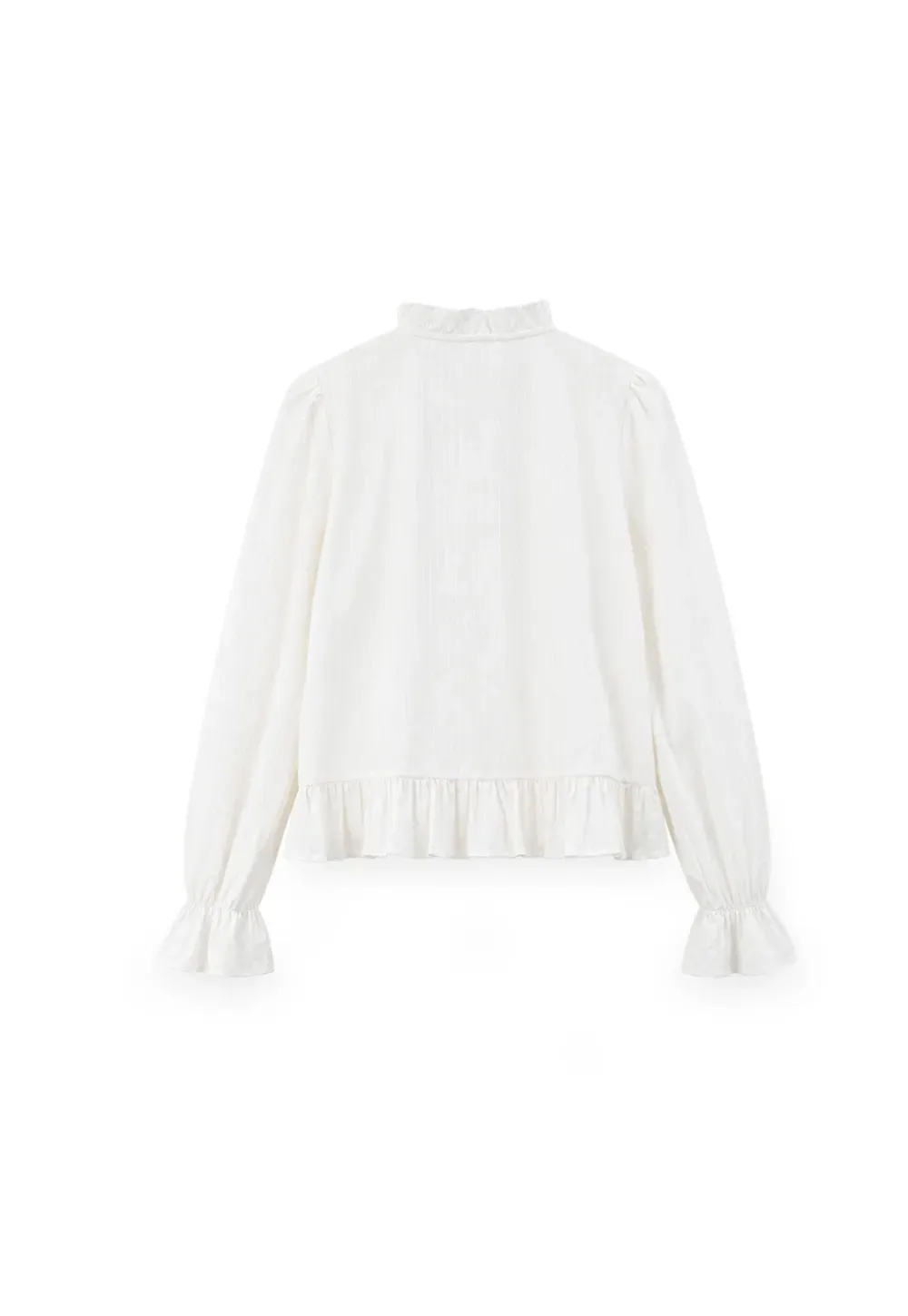 Ruffled Collar Pleated Front Button Up Shirt