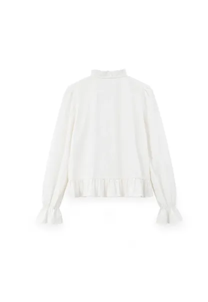 Ruffled Collar Pleated Front Button Up Shirt