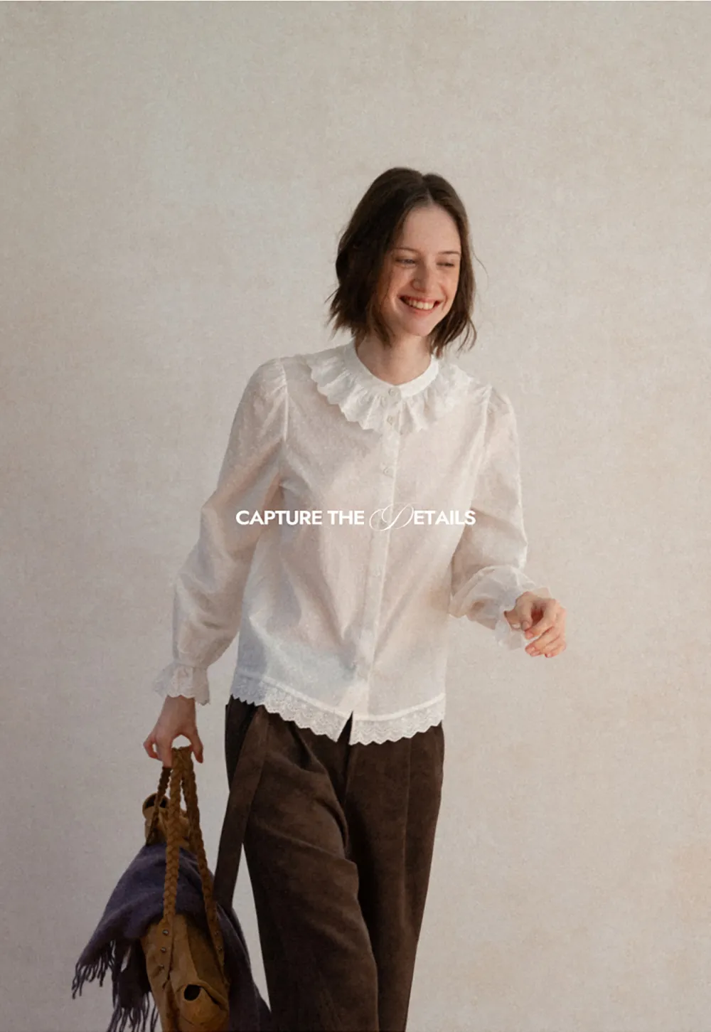 Lace Trim Ruffled Collar Button Up Shirt