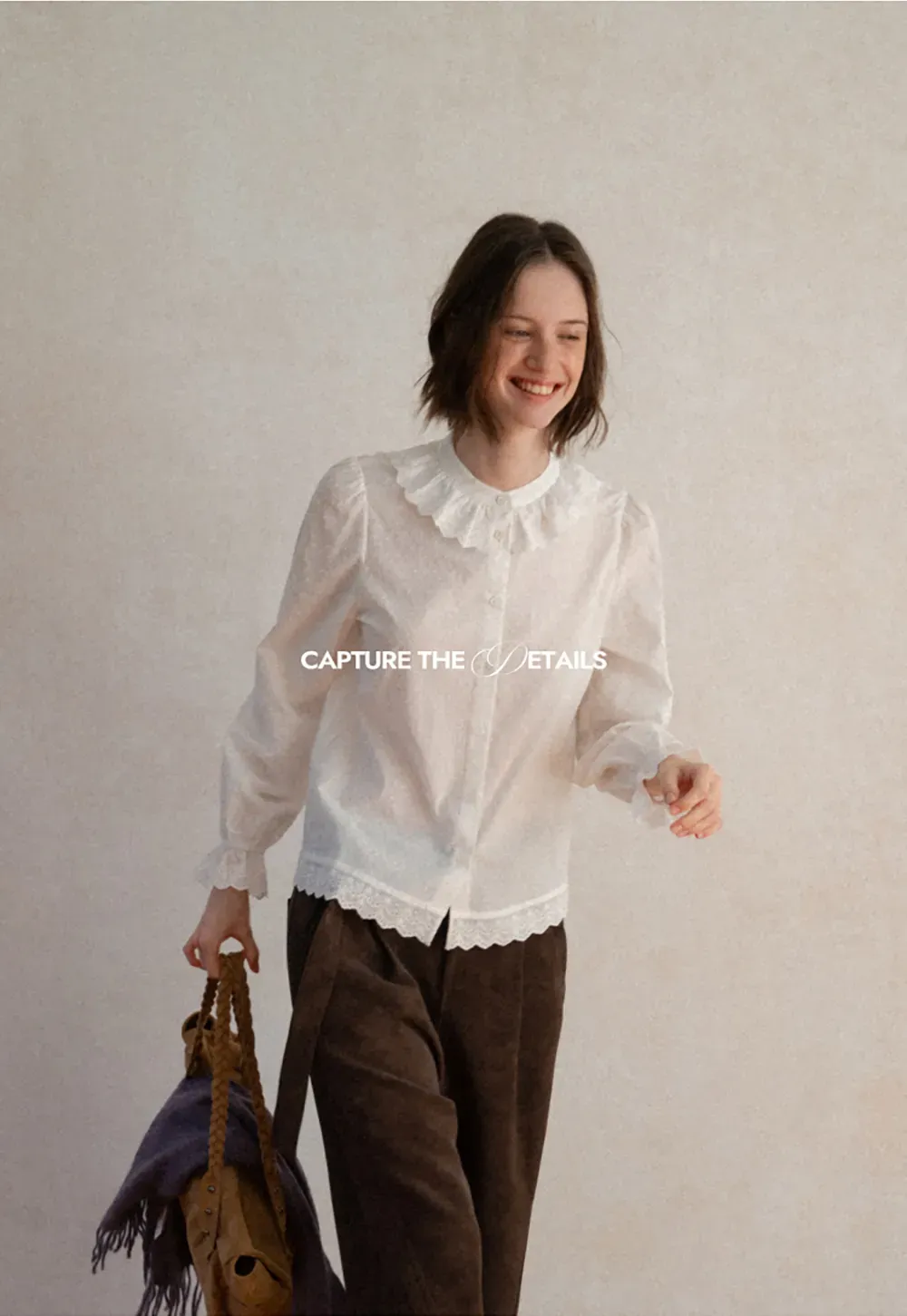 Lace Trim Ruffled Collar Button Up Shirt
