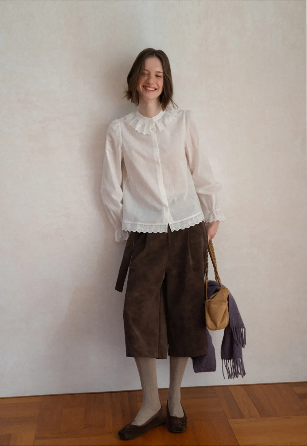 Lace Trim Ruffled Collar Button Up Shirt