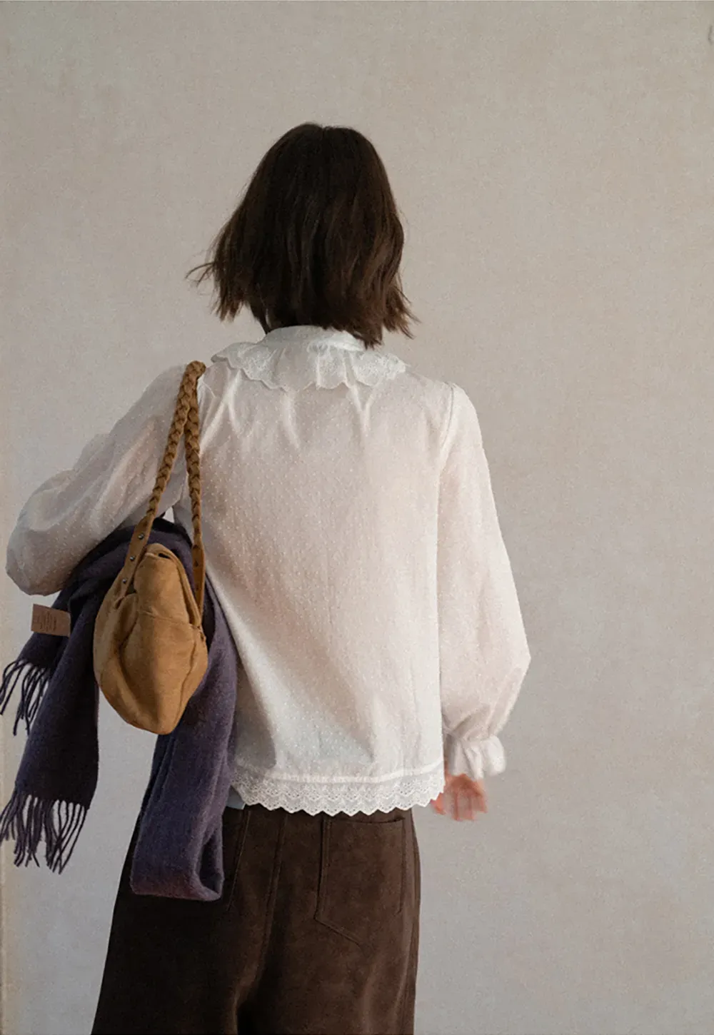 Lace Trim Ruffled Collar Button Up Shirt