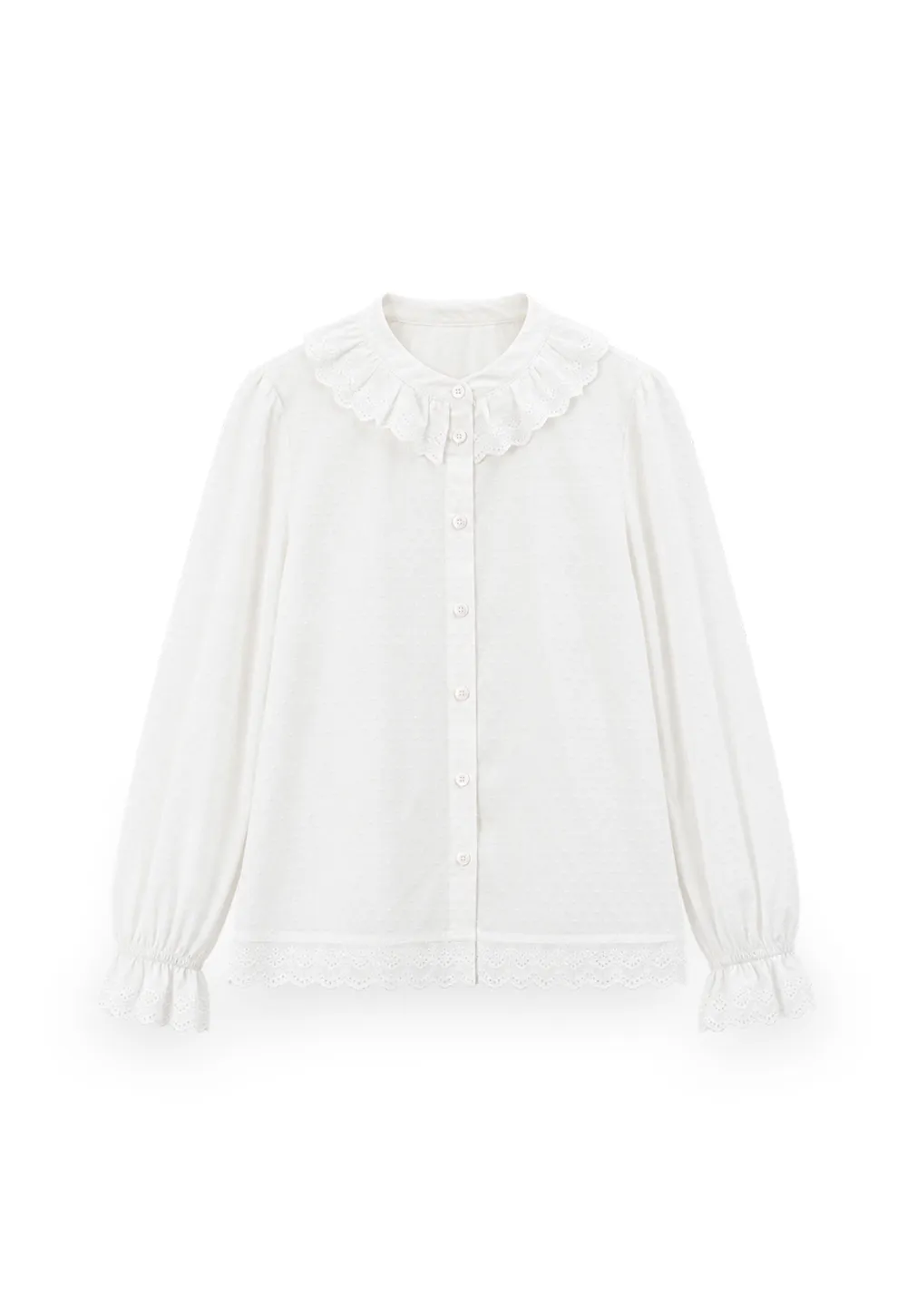 Lace Trim Ruffled Collar Button Up Shirt