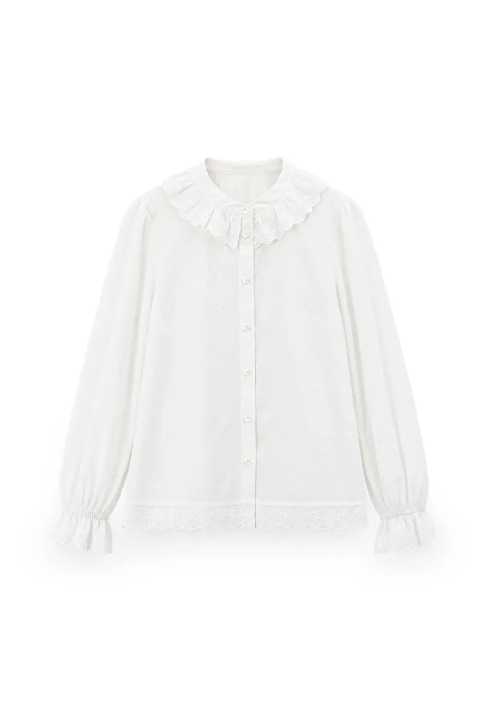 Lace Trim Ruffled Collar Button Up Shirt