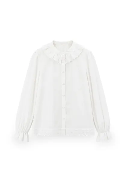 Lace Trim Ruffled Collar Button Up Shirt
