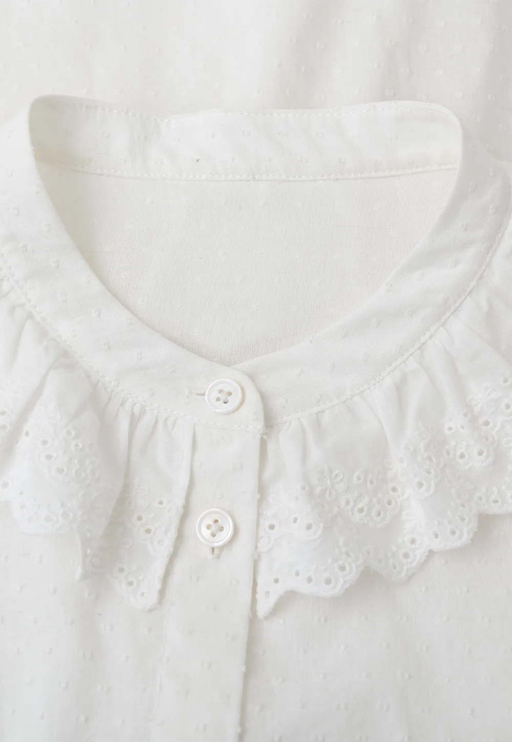 Lace Trim Ruffled Collar Button Up Shirt