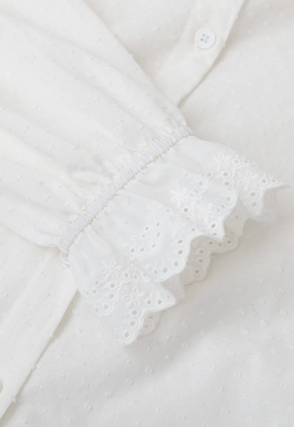 Lace Trim Ruffled Collar Button Up Shirt
