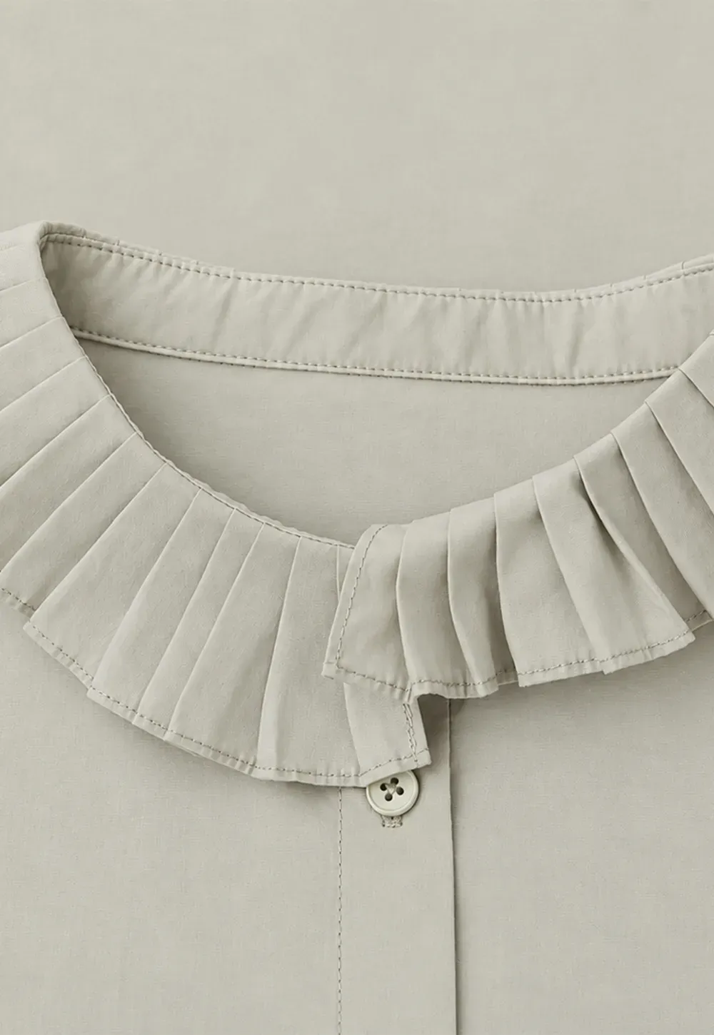 Pleated Collar Ruched Sleeve Button Up Shirt