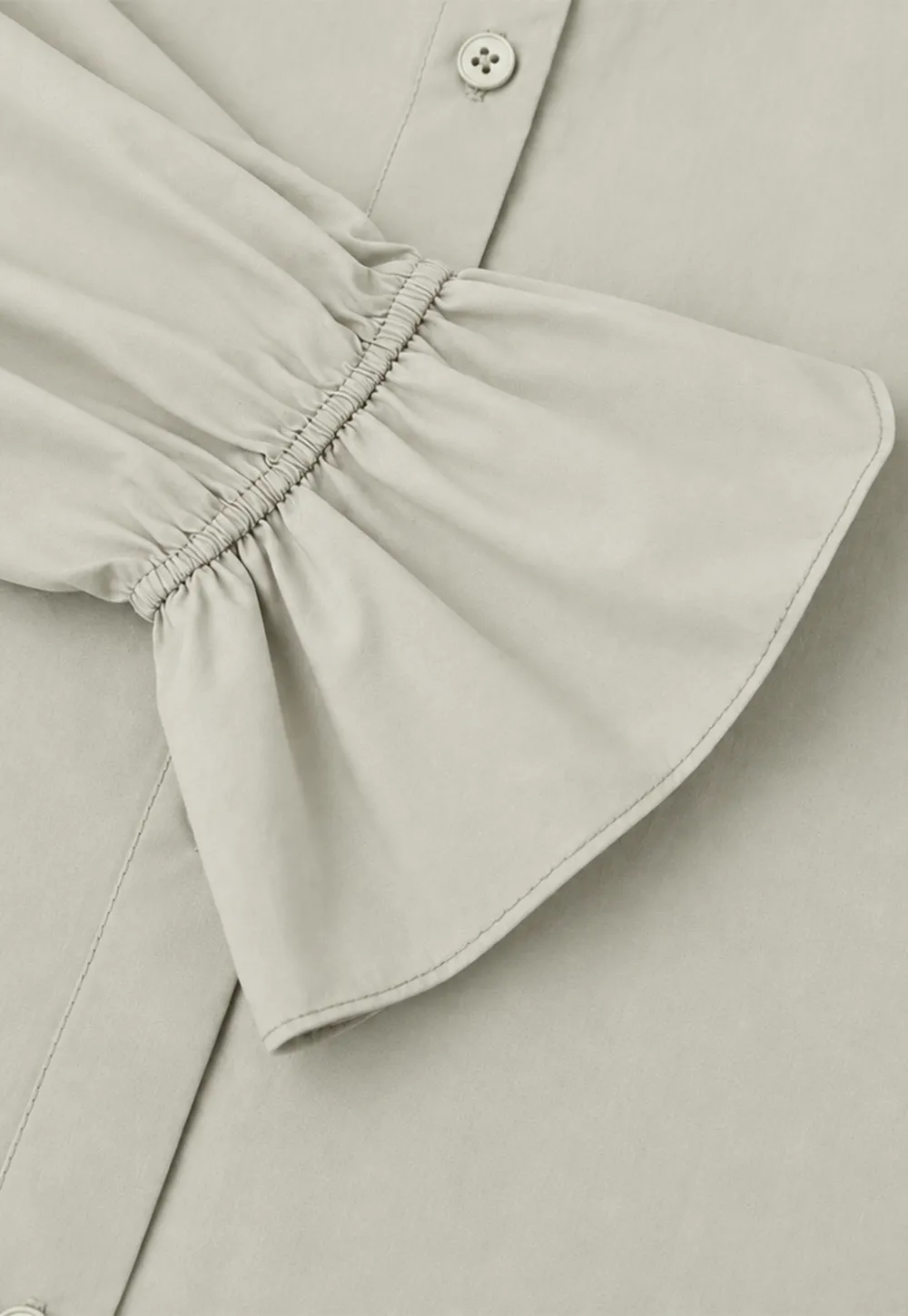 Pleated Collar Ruched Sleeve Button Up Shirt