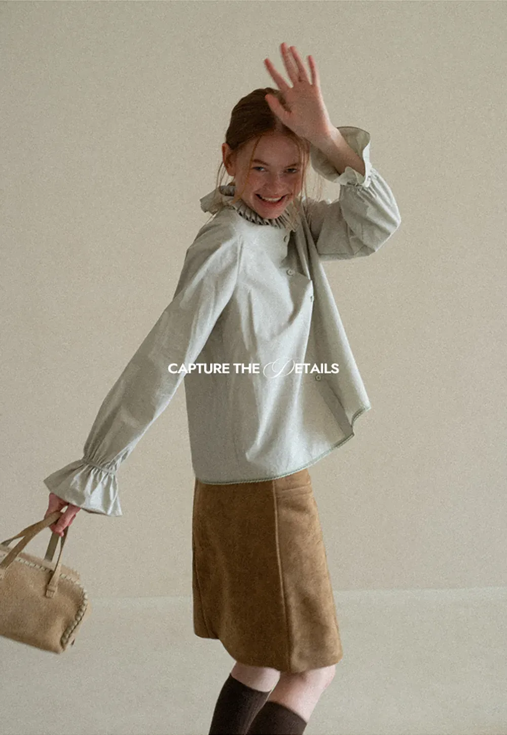 Pleated Collar Ruched Sleeve Button Up Shirt