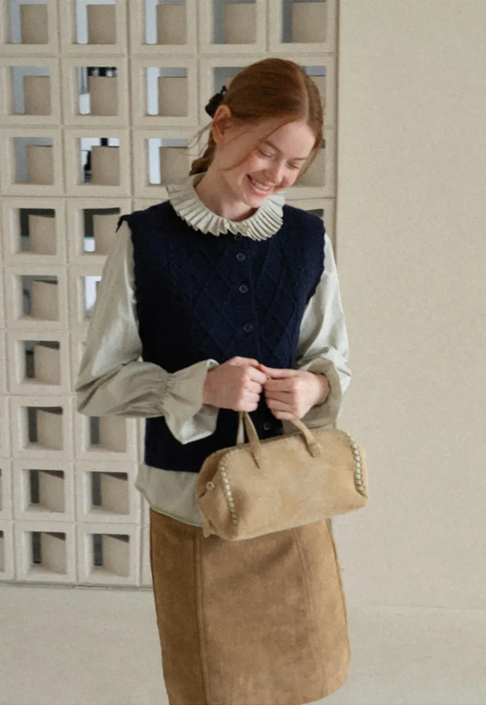 Pleated Collar Ruched Sleeve Button Up Shirt