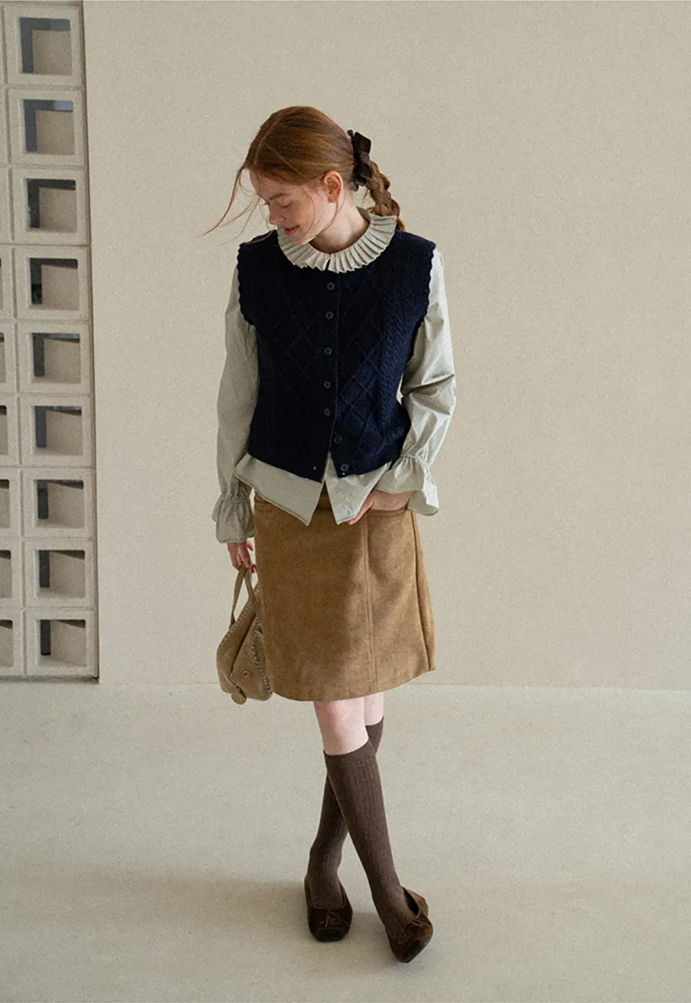 Pleated Collar Ruched Sleeve Button Up Shirt