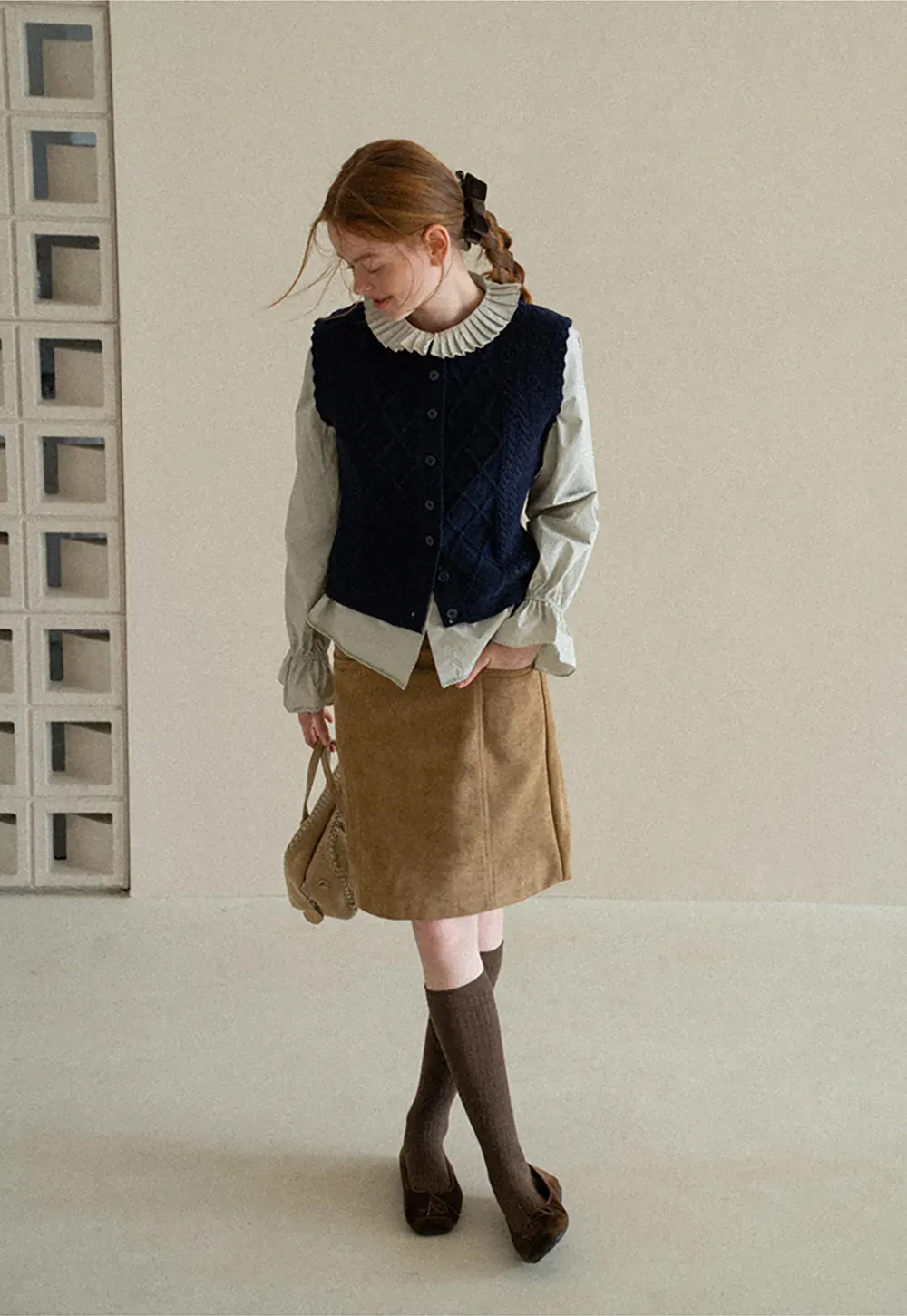 Pleated Collar Ruched Sleeve Button Up Shirt