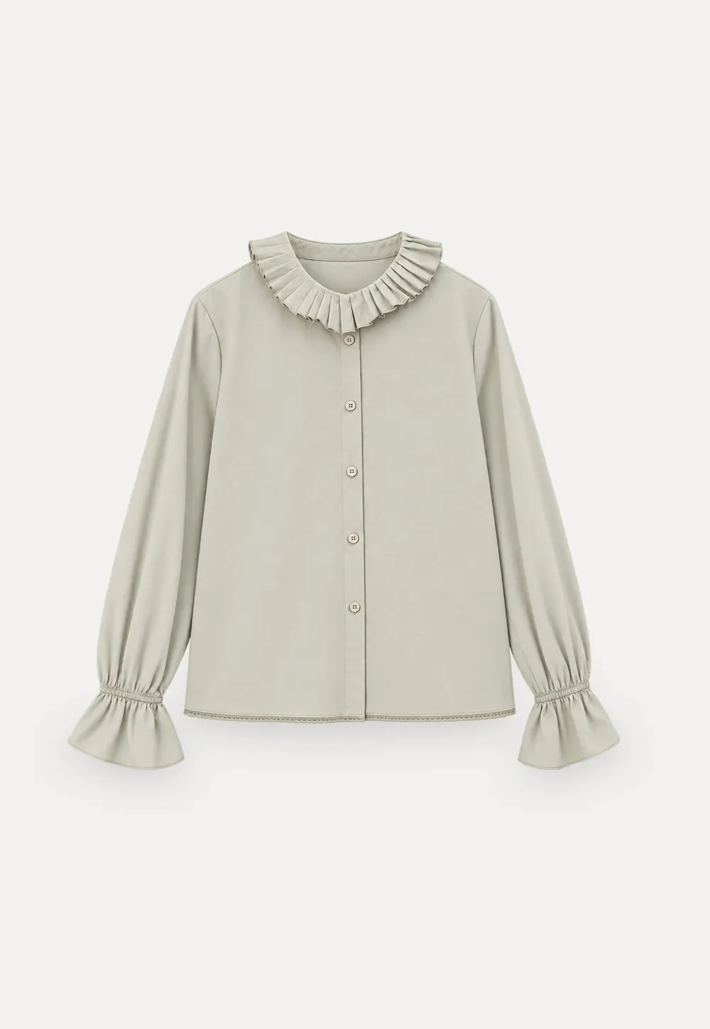 Pleated Collar Ruched Sleeve Button Up Shirt