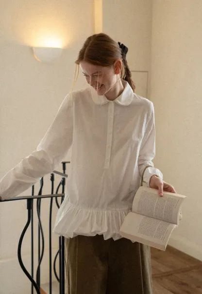 Peter Pan Collar Ruffled Hem Shirt