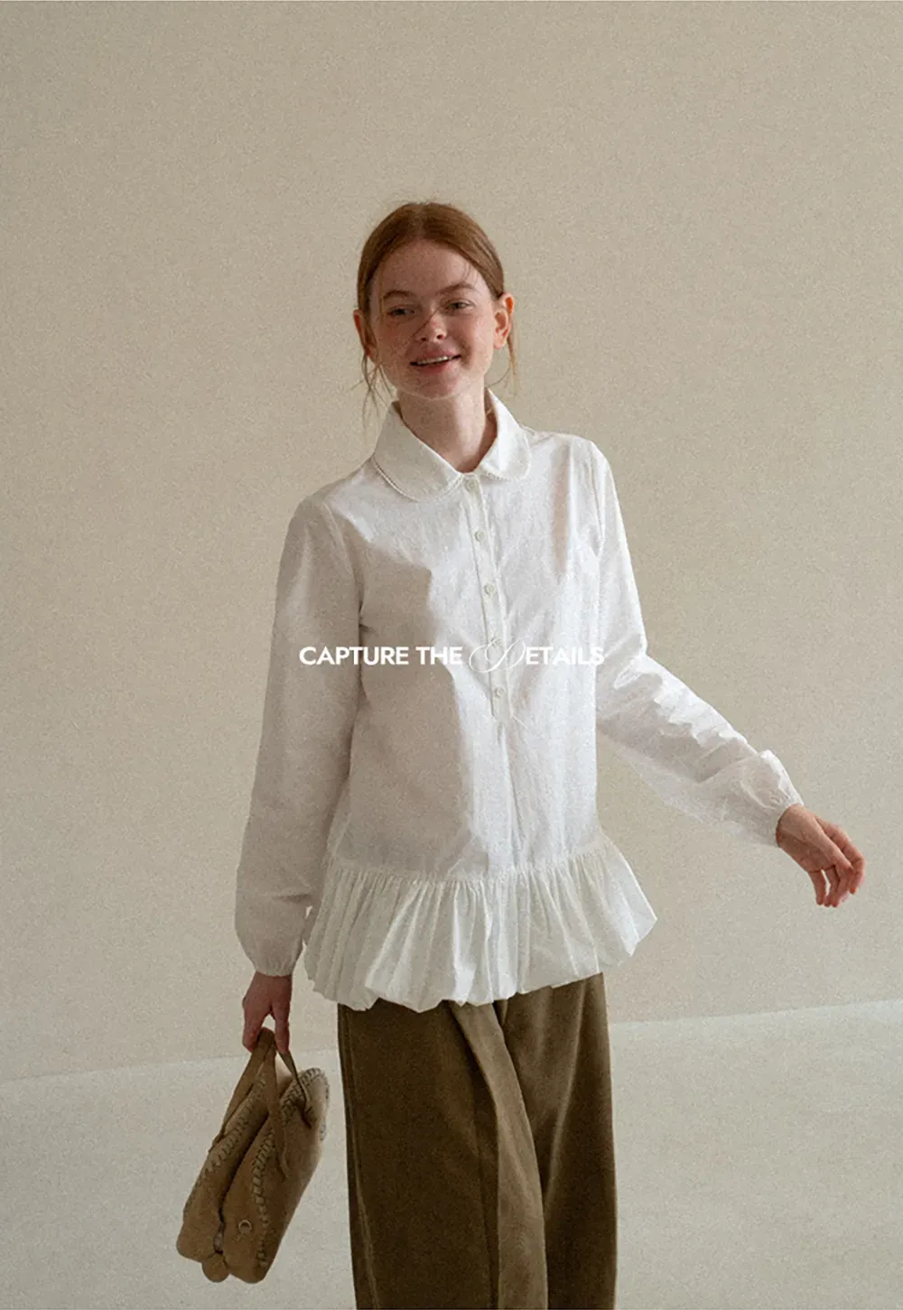 Peter Pan Collar Ruffled Hem Shirt