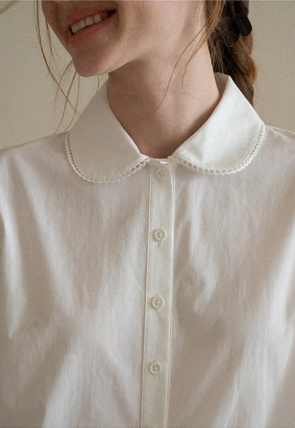 Peter Pan Collar Ruffled Hem Shirt