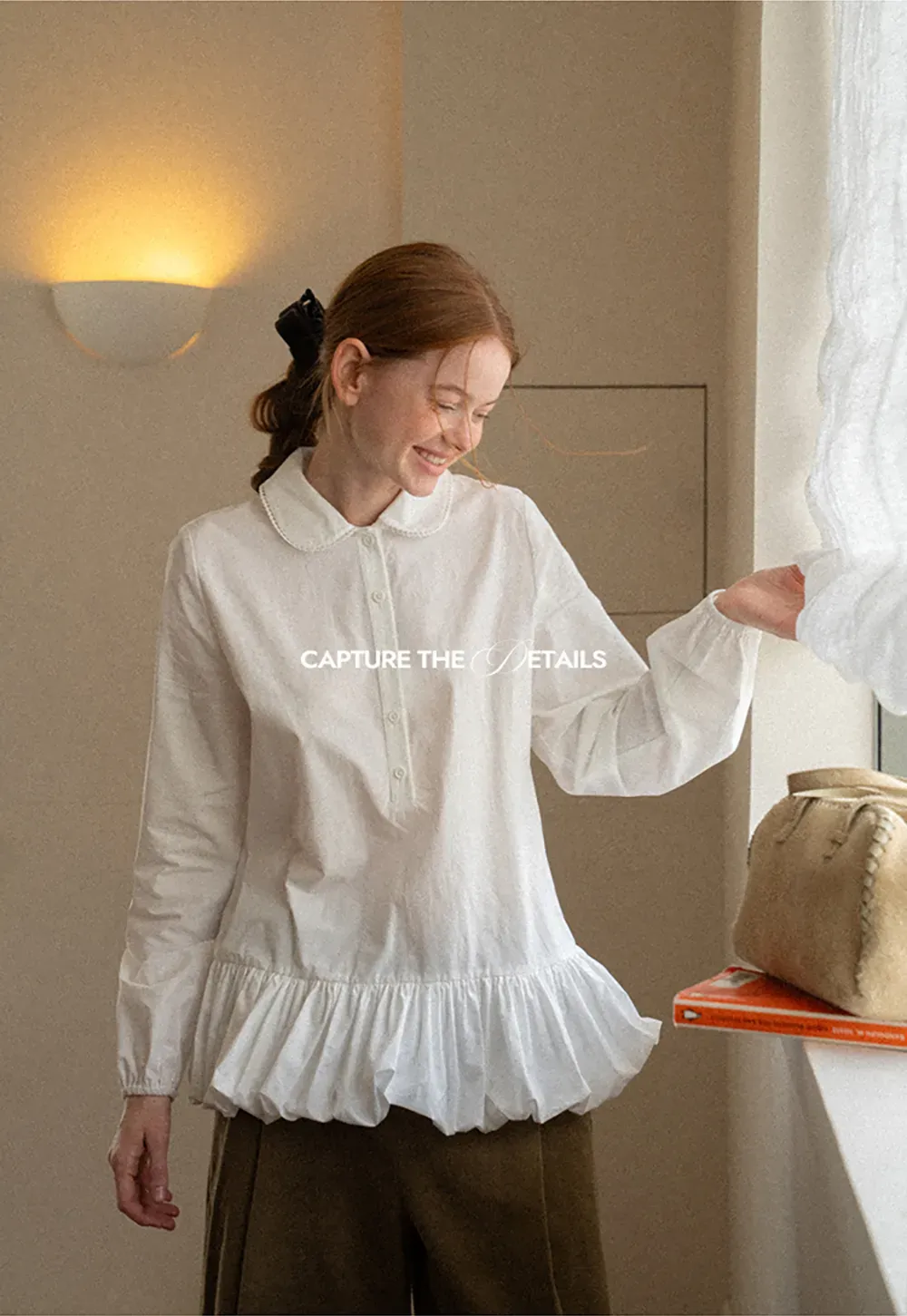 Peter Pan Collar Ruffled Hem Shirt