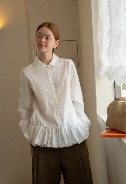 Peter Pan Collar Ruffled Hem Shirt