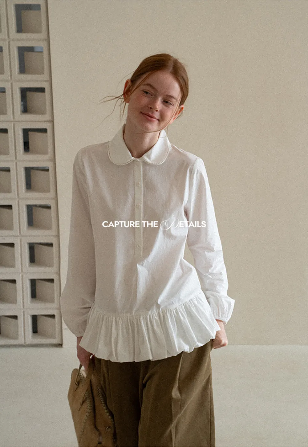 Peter Pan Collar Ruffled Hem Shirt