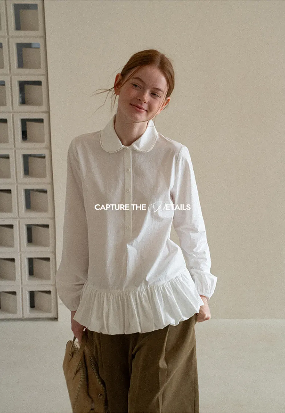 Peter Pan Collar Ruffled Hem Shirt