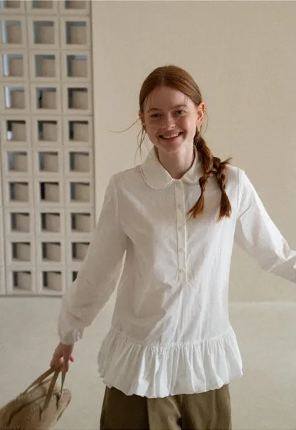Peter Pan Collar Ruffled Hem Shirt