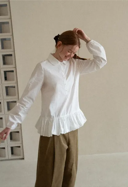 Peter Pan Collar Ruffled Hem Shirt